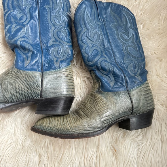 J. Chisholm Vintage Western Leather Cowboy Boots Blue and Gray Size 10 - Picture 3 of 8